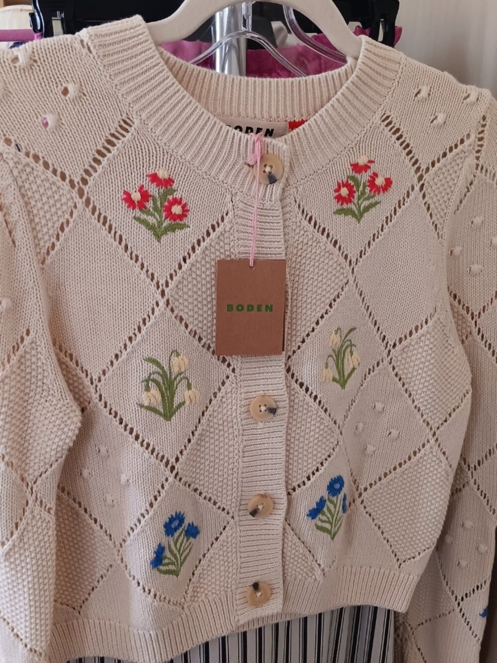 NWT Boden Cream Cotton with Embroidered Flower Cardigan Sweater - Picture 2 of 7